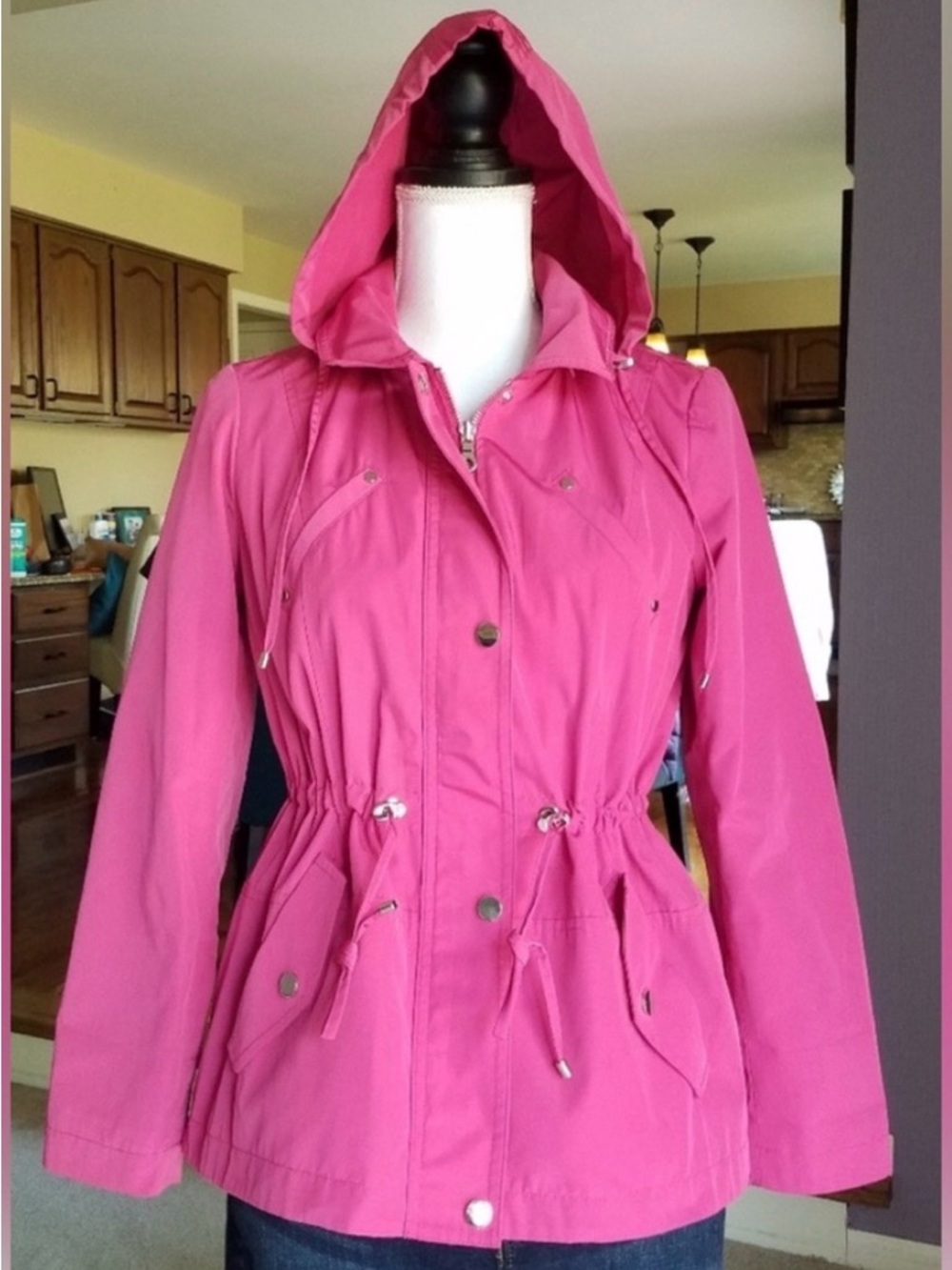 Petite Hot Pink Charter Club Water Resistant Rain Jacket Like NEW